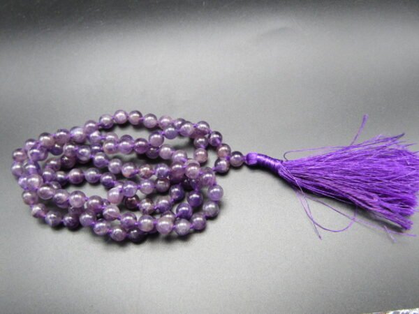 Natural Amethyst Quartz/Kathela Knotted mala 108 Beads -- 7MM