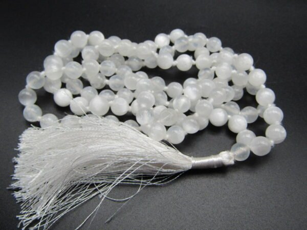 Genuine Natural Selenite Knotted Japa Mala 108+1 Beads (WYSIWYG) -- 6MM