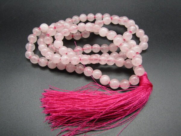 Natural Rose Quartz/Gulabi Billore Knotted mala 108+1 Beads -- 7MM