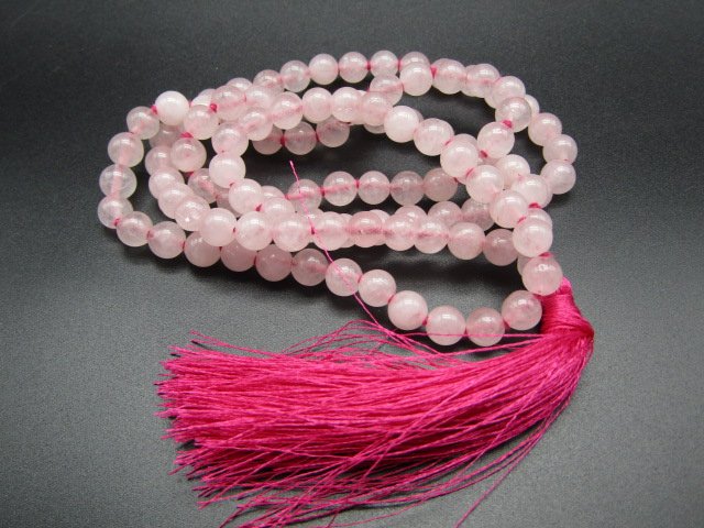Natural Rose Quartz/Gulabi Billore Knotted mala 108+1 Beads -- 7MM - Image 3