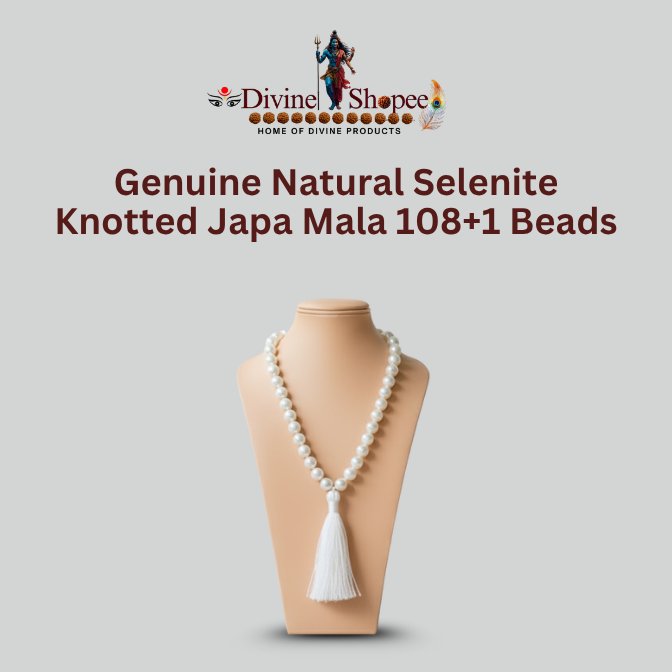 Genuine Natural Selenite Knotted Japa Mala
