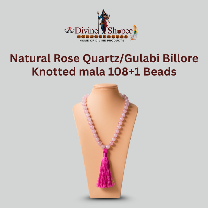 Natural Rose QuartzGulabi Billore Knotted mala 108+1 Beads